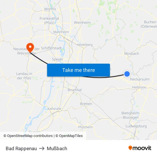 Bad Rappenau to Mußbach map