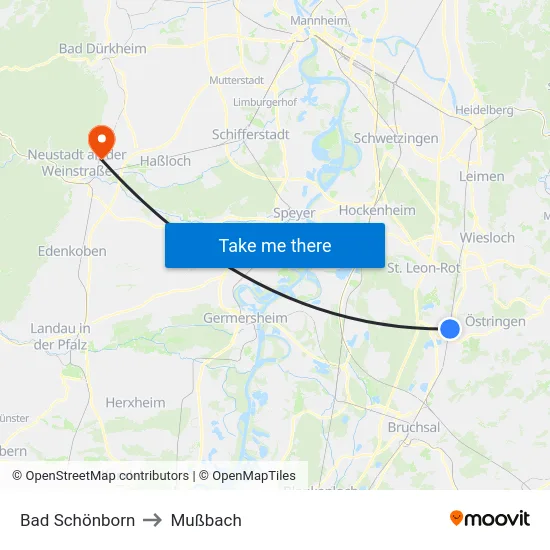Bad Schönborn to Mußbach map