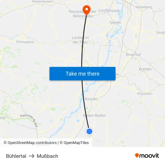Bühlertal to Mußbach map