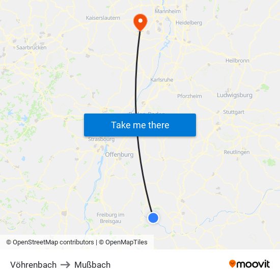 Vöhrenbach to Mußbach map