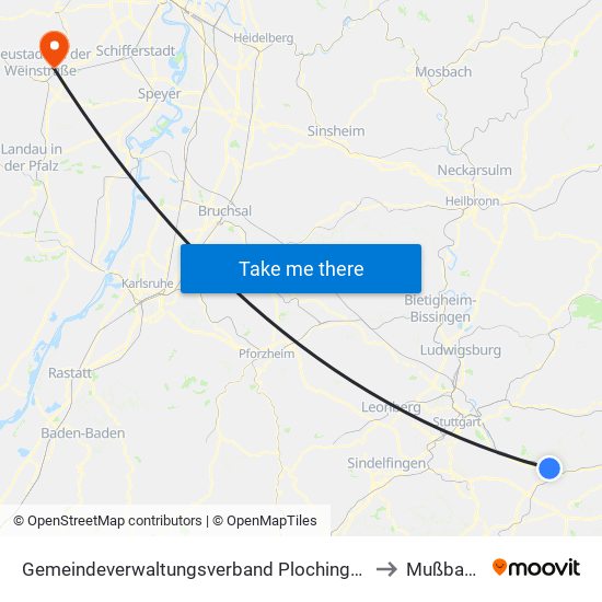 Gemeindeverwaltungsverband Plochingen to Mußbach map