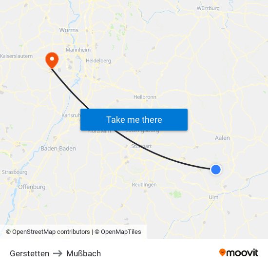 Gerstetten to Mußbach map