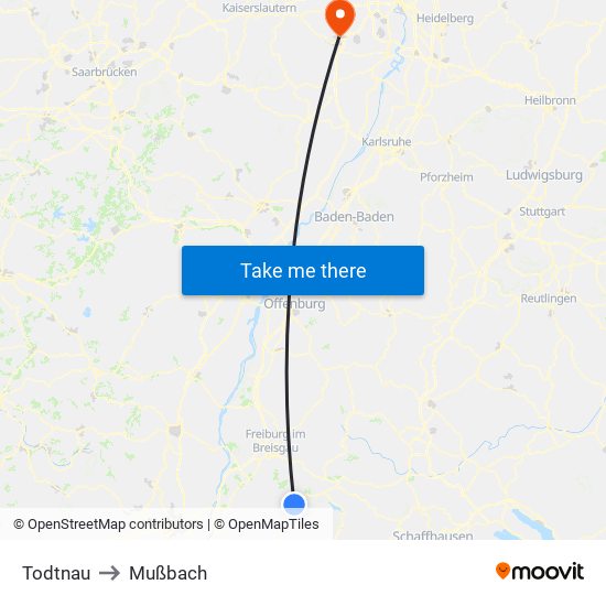 Todtnau to Mußbach map