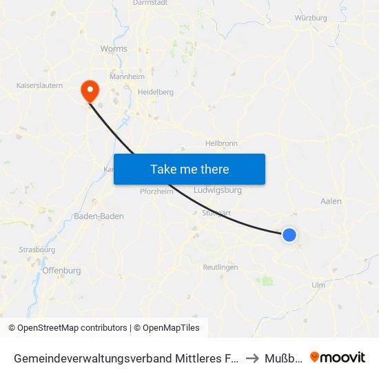 Gemeindeverwaltungsverband Mittleres Fils-Lautertal to Mußbach map