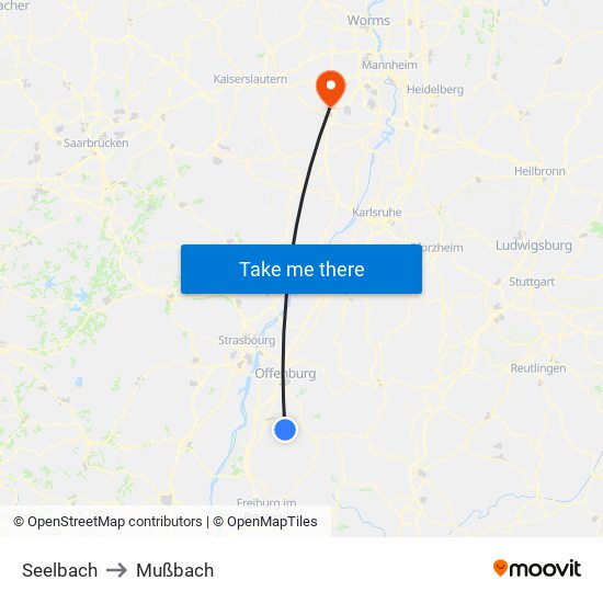 Seelbach to Mußbach map