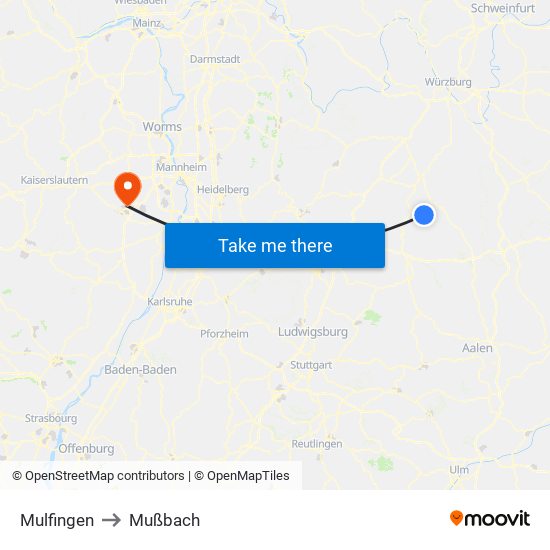 Mulfingen to Mußbach map