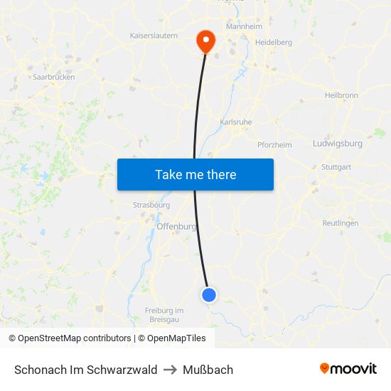 Schonach Im Schwarzwald to Mußbach map