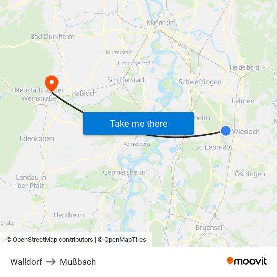 Walldorf to Mußbach map