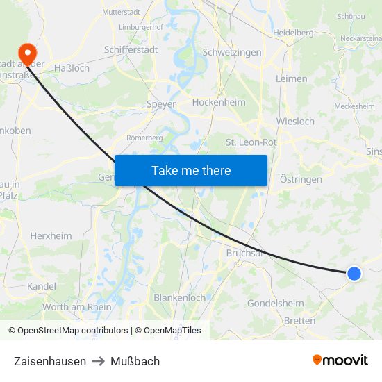 Zaisenhausen to Mußbach map