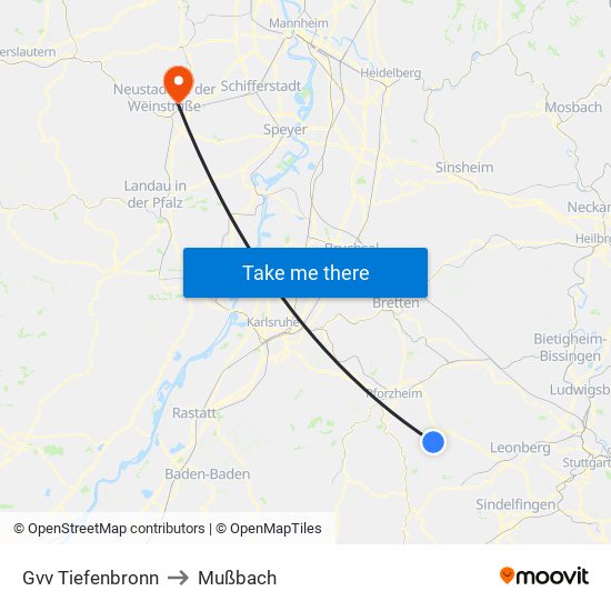 Gvv Tiefenbronn to Mußbach map