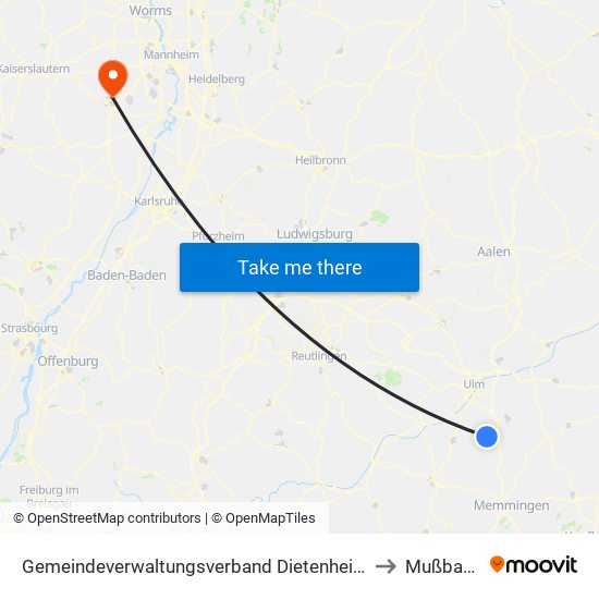 Gemeindeverwaltungsverband Dietenheim to Mußbach map