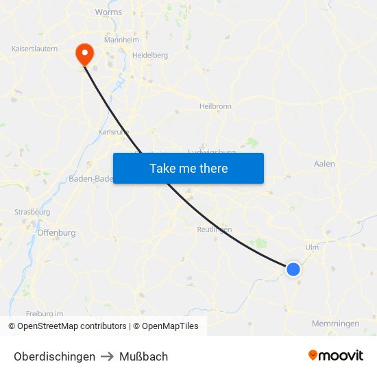 Oberdischingen to Mußbach map