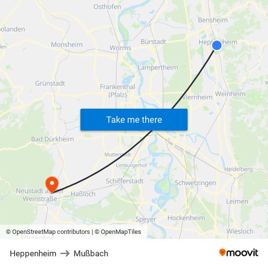 Heppenheim to Mußbach map