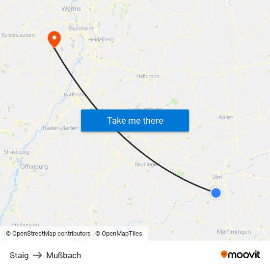 Staig to Mußbach map