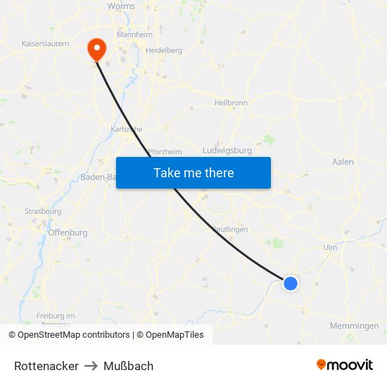 Rottenacker to Mußbach map