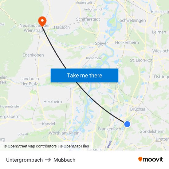 Untergrombach to Mußbach map