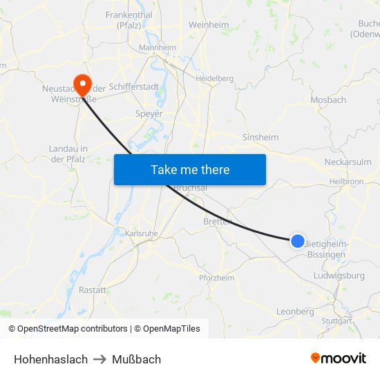 Hohenhaslach to Mußbach map