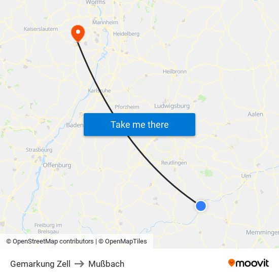 Gemarkung Zell to Mußbach map