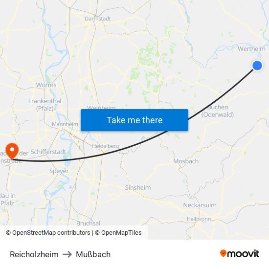 Reicholzheim to Mußbach map