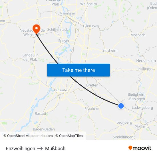 Enzweihingen to Mußbach map