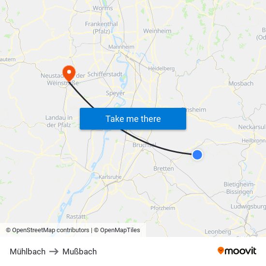 Mühlbach to Mußbach map