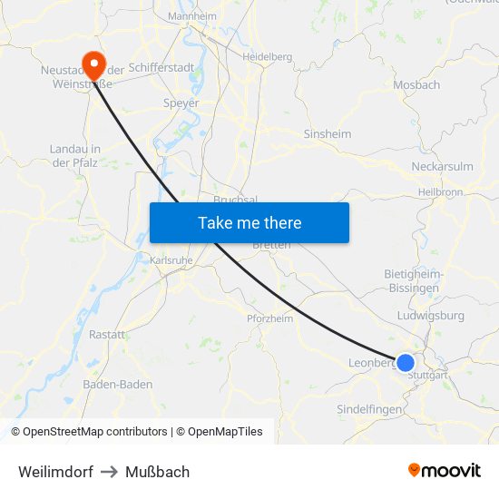 Weilimdorf to Mußbach map