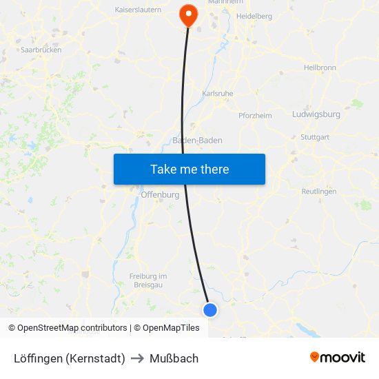 Löffingen (Kernstadt) to Mußbach map