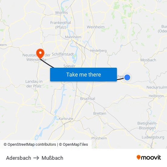 Adersbach to Mußbach map