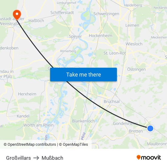 Großvillars to Mußbach map