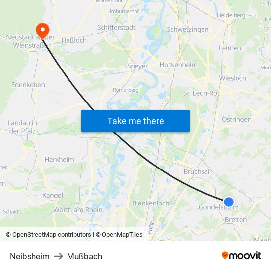 Neibsheim to Mußbach map