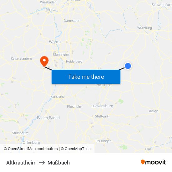 Altkrautheim to Mußbach map