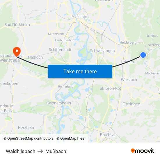 Waldhilsbach to Mußbach map