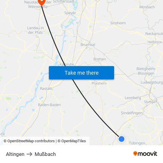 Altingen to Mußbach map