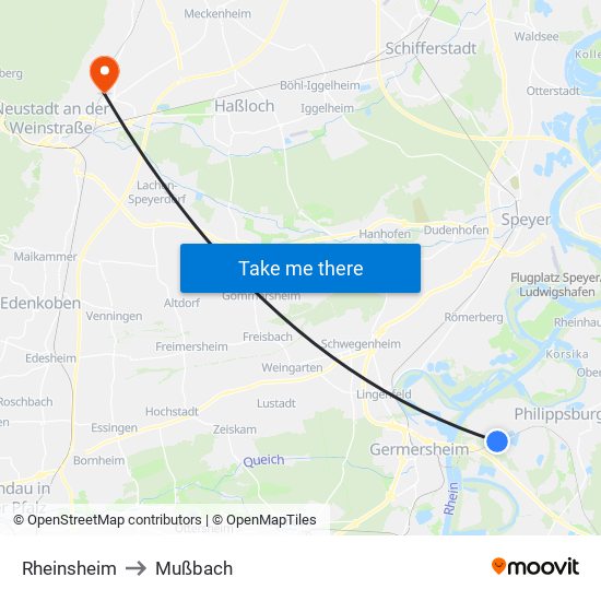 Rheinsheim to Mußbach map