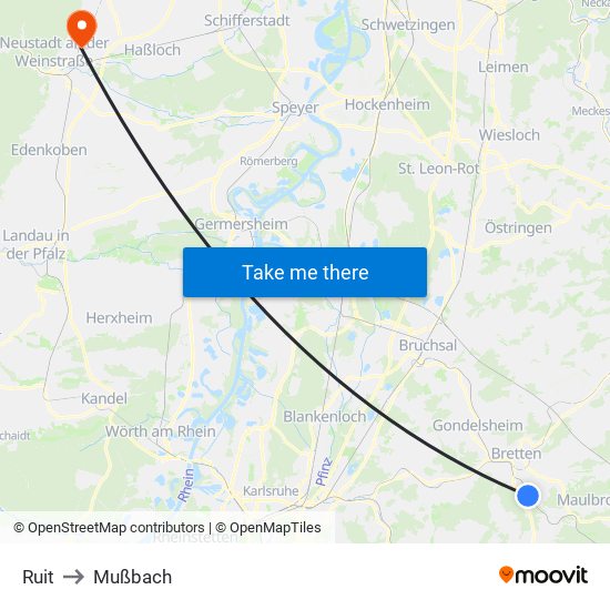 Ruit to Mußbach map