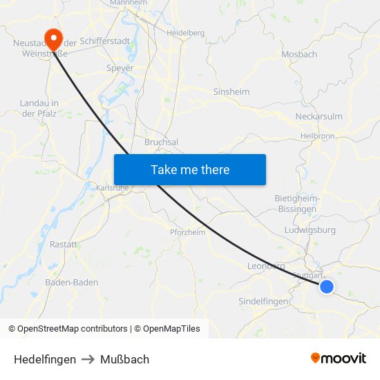 Hedelfingen to Mußbach map