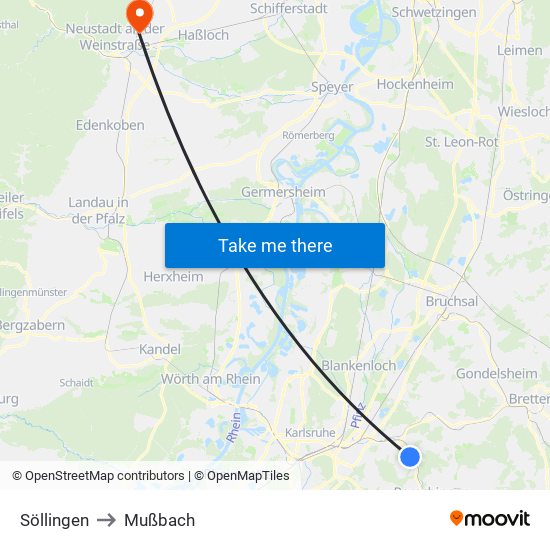 Söllingen to Mußbach map