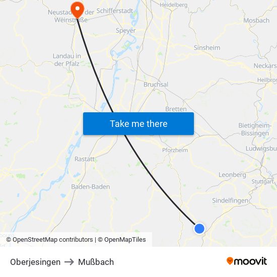 Oberjesingen to Mußbach map