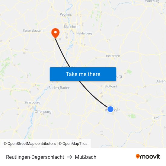 Reutlingen-Degerschlacht to Mußbach map