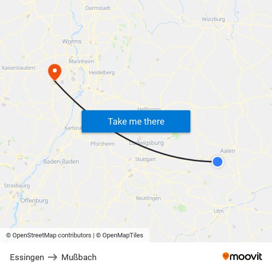 Essingen to Mußbach map