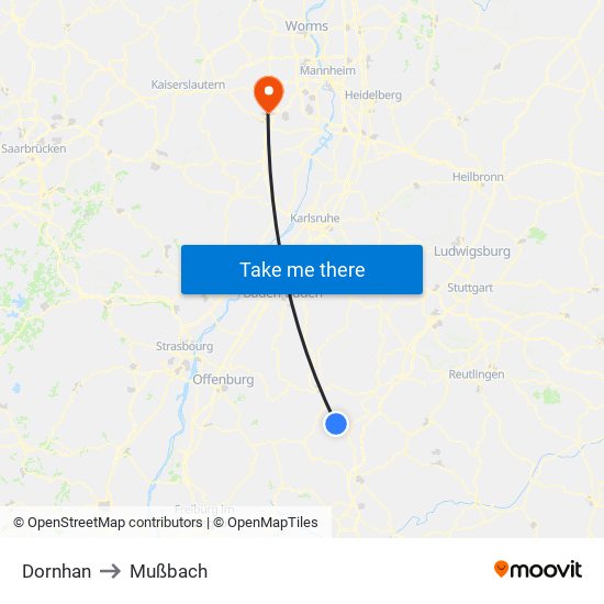 Dornhan to Mußbach map