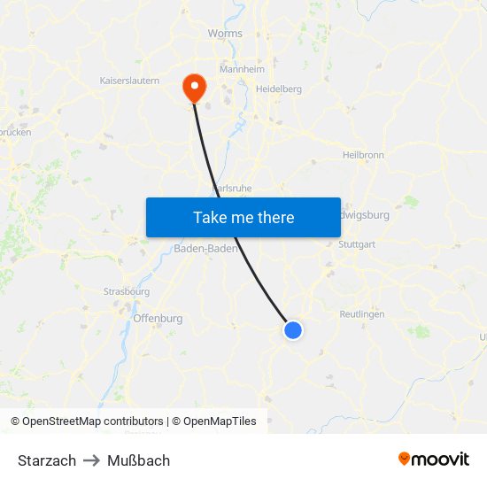 Starzach to Mußbach map