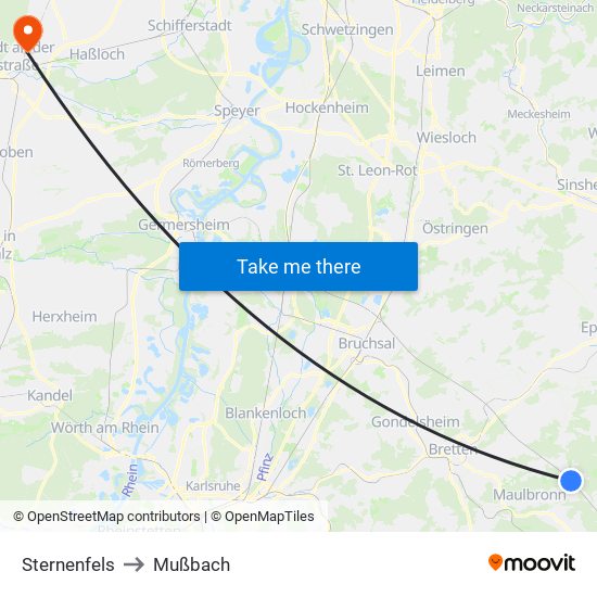 Sternenfels to Mußbach map