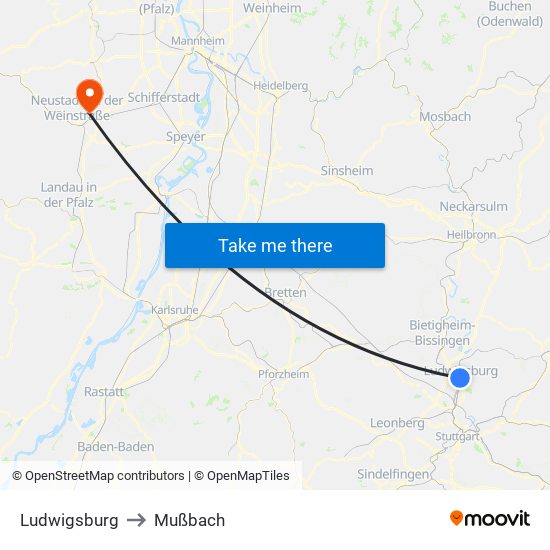 Ludwigsburg to Mußbach map