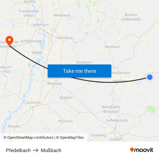 Pfedelbach to Mußbach map