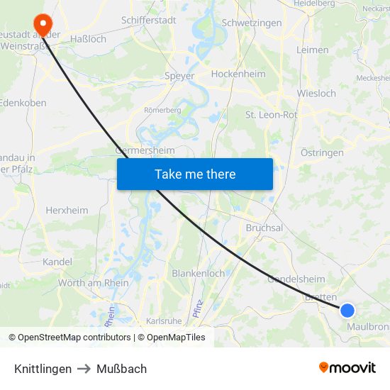 Knittlingen to Mußbach map