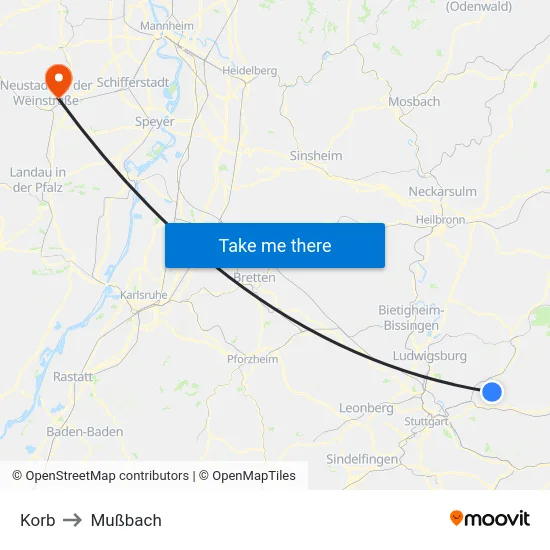 Korb to Mußbach map