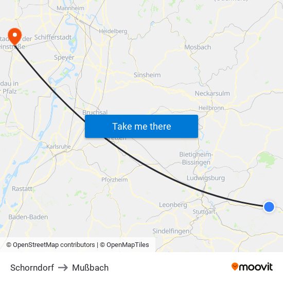 Schorndorf to Mußbach map