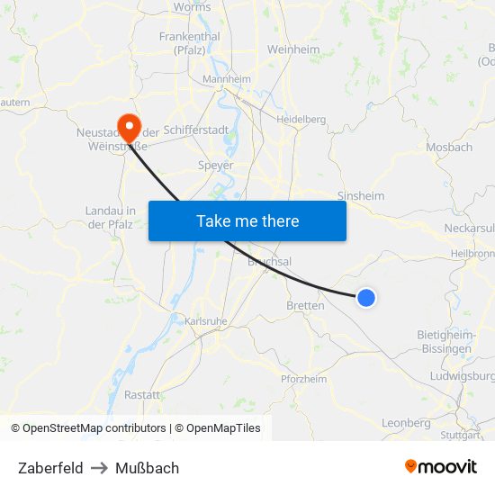 Zaberfeld to Mußbach map