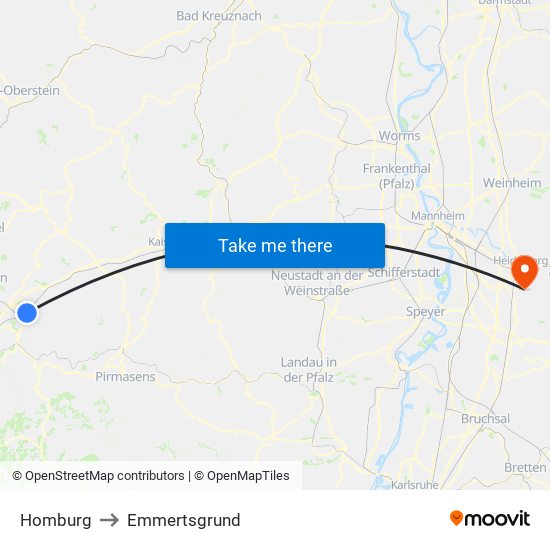 Homburg to Emmertsgrund map